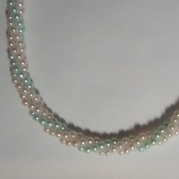Pastel Faux Pearl Choker Necklace - 3 Strand Twisted Tiny Beads - 17" Long - Picture 2 of 5